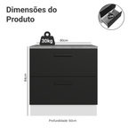 Balcão de Cozinha 80 x 60 cm 2 Gavetas (Com Tampo) Branco/Preto Agata Madesa