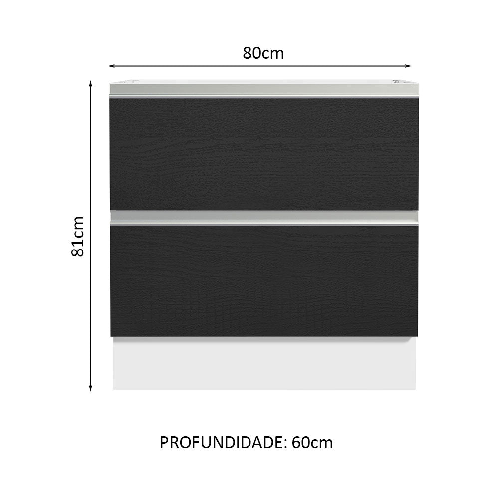Balcão de Cozinha 80 x 60 cm 2 Gavetas (Sem Tampo) Branco/Preto Glamy Madesa
