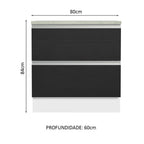 Balcão de Cozinha 80 x 60 cm 2 Gavetas (Com Tampo) Branco/Preto Glamy Madesa