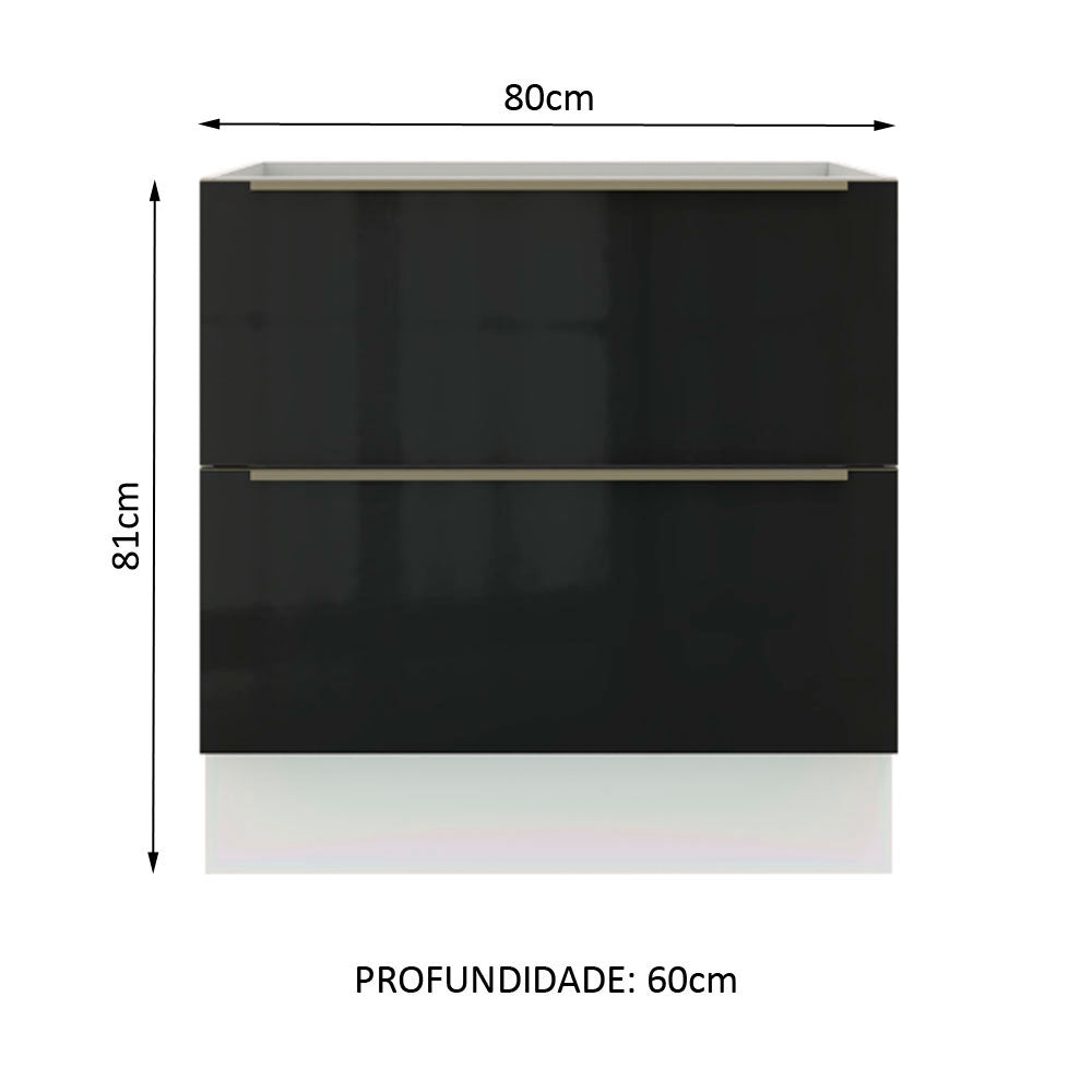 Balcão Madesa Lux 80 cm 2 Gavetas (Sem Tampo) Branco/Preto