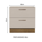 Balcão de Cozinha 80 x 60 cm 2 Gavetas (Sem Tampo) Rustic/Crema Agata Madesa