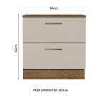 Balcão de Cozinha 80 x 60 cm 2 Gavetas (Com Tampo) Rustic/Crema Agata Madesa