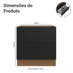 Balcão de Cozinha 80 x 60 cm 2 Gavetas (Sem Tampo) Rustic/Preto Agata Madesa