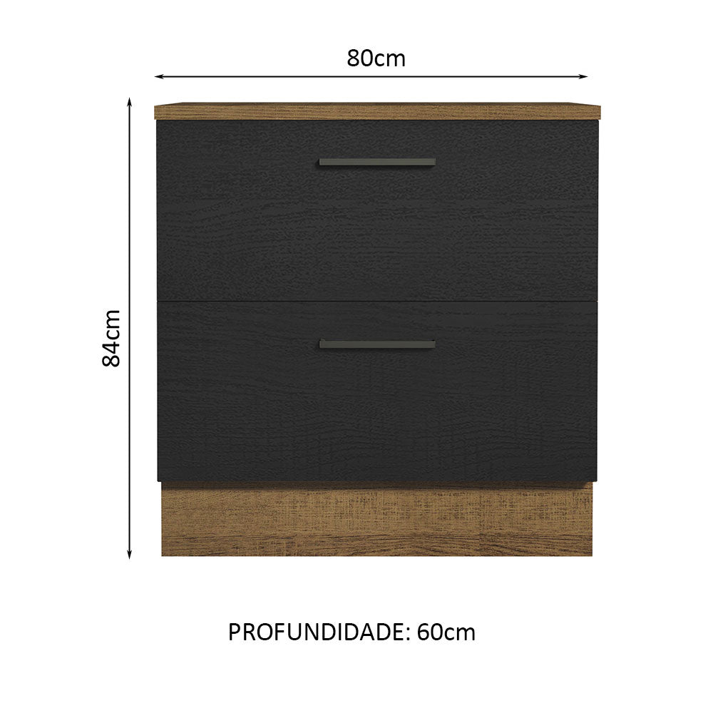 Balcão de Cozinha 80 x 60 cm 2 Gavetas (Com Tampo) Rustic/Preto Agata Madesa