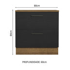 Balcão de Cozinha 80 x 60 cm 2 Gavetas (Com Tampo) Rustic/Preto Agata Madesa