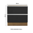 Balcão de Cozinha 80 x 60 cm 2 Gavetas (Sem Tampo) Rustic/Preto Glamy Madesa