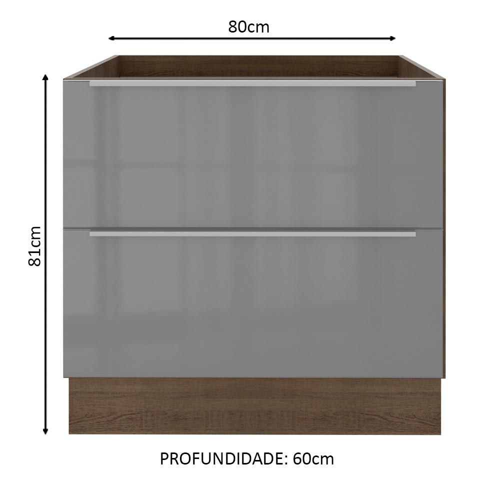Balcão Madesa Lux 80 cm 2 Gavetas (Sem Tampo) Rustic/Cinza