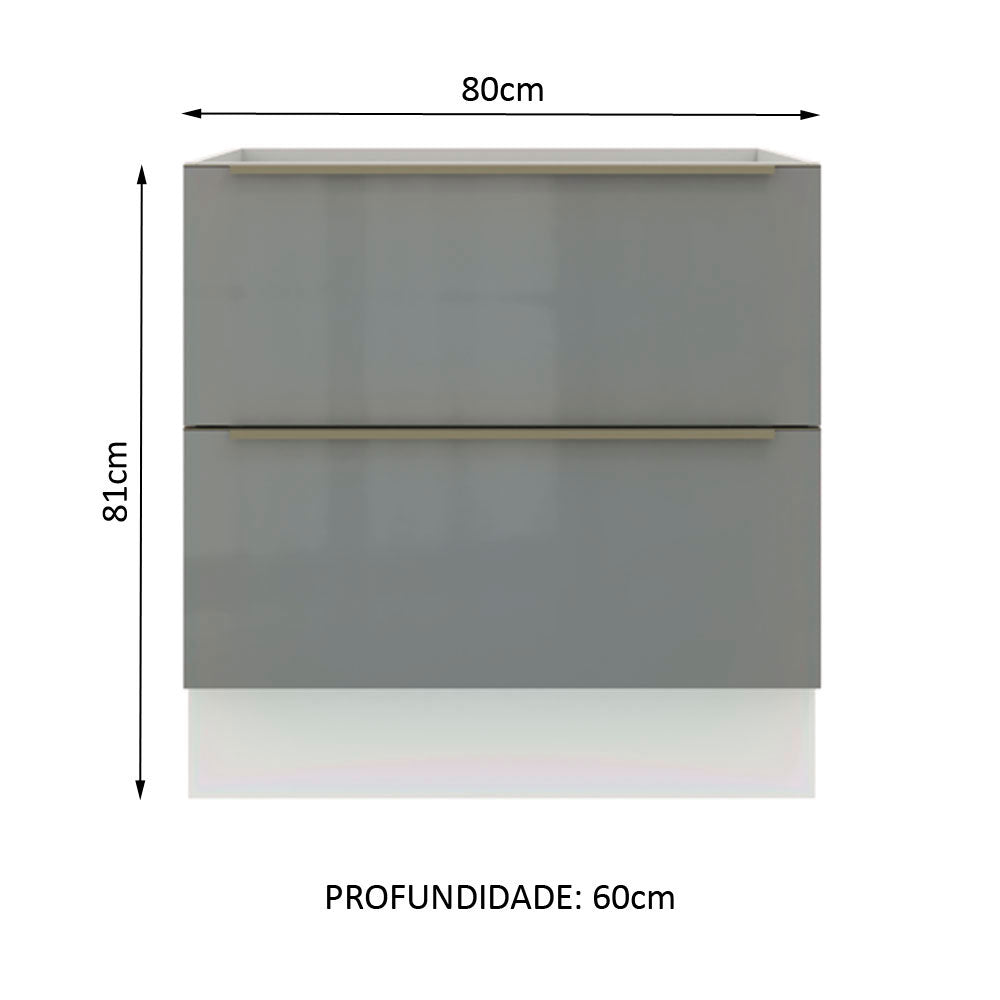 Balcão Madesa Lux 80 cm 2 Gavetas (Sem Tampo) Branco/Cinza