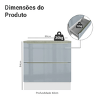 Balcão 80 x 60 cm 2 Gavetas (Com Tampo) Branco/Cinza Lux Madesa