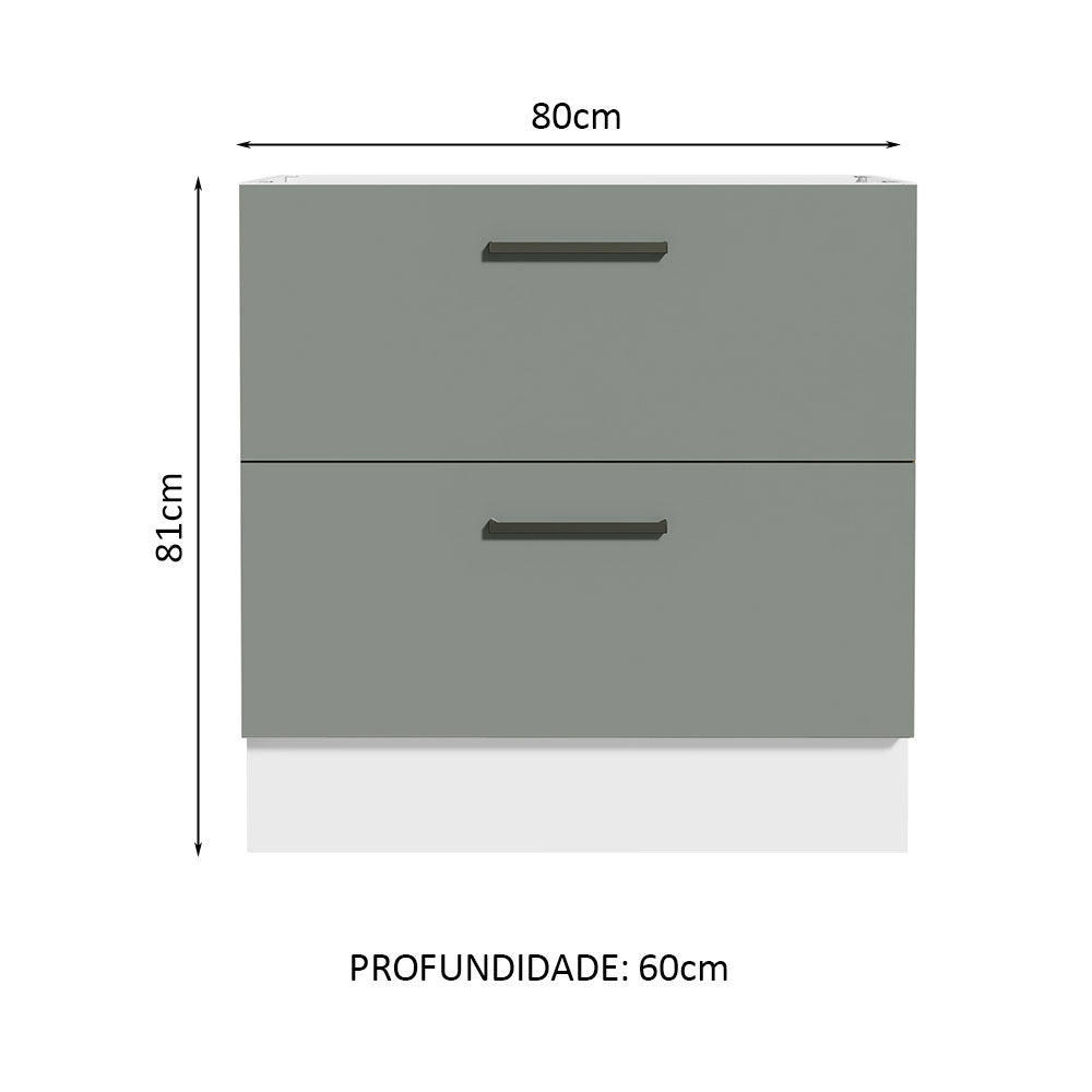 Balcão de Cozinha 80 x 60 cm 2 Gavetas (Sem Tampo) Branco/Cinza Agata Madesa