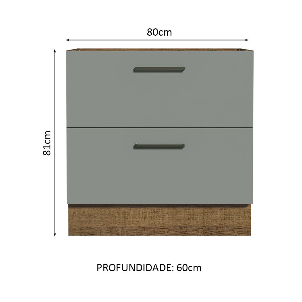 Balcão de Cozinha 80 x 60 cm 2 Gavetas (Sem Tampo) Rustic/Cinza Agata Madesa