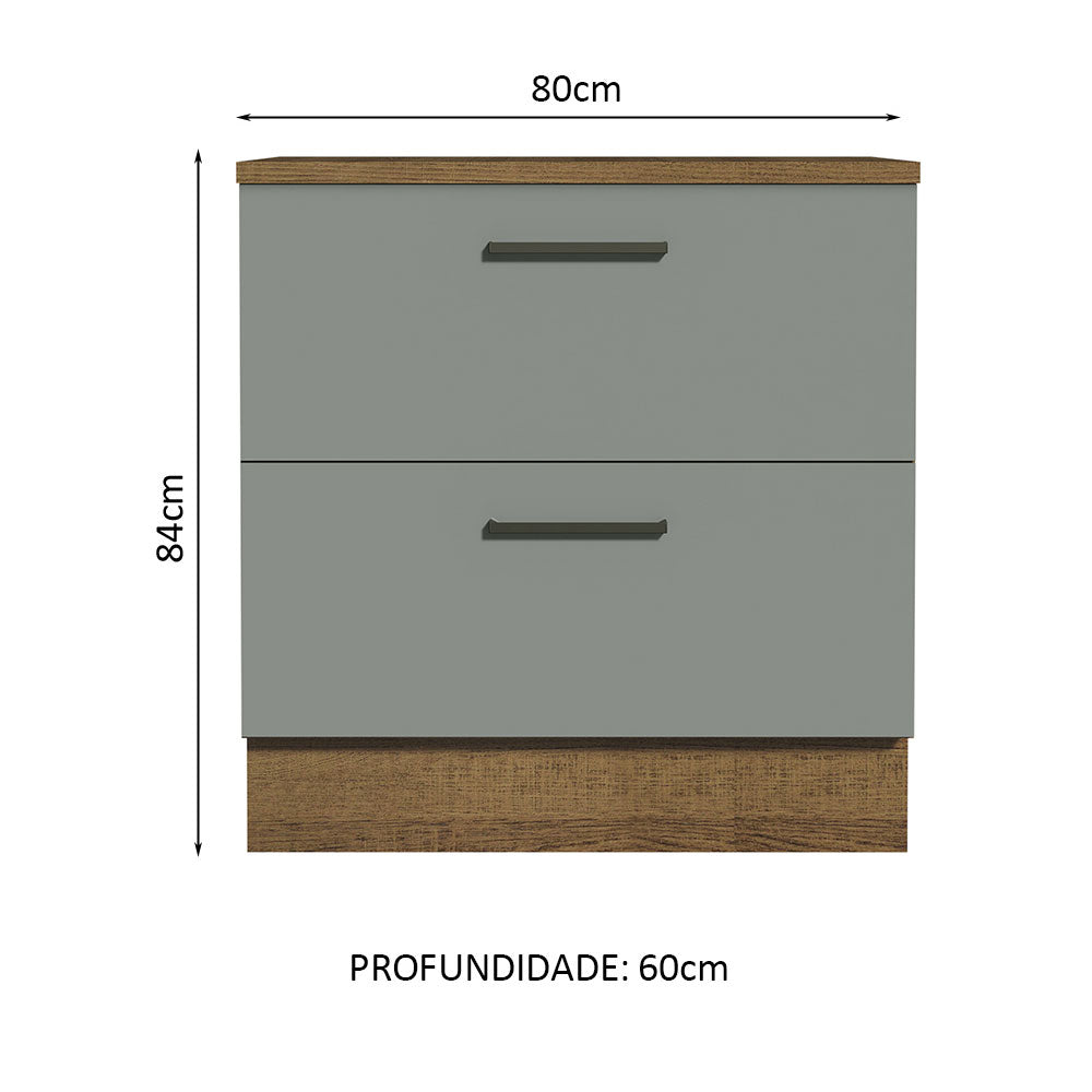 Balcão de Cozinha 80 x 60 cm 2 Gavetas (Com Tampo) Rustic/Cinza Agata Madesa