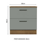 Balcão de Cozinha 80 x 60 cm 2 Gavetas (Com Tampo) Rustic/Cinza Agata Madesa