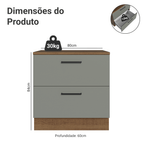 Balcão de Cozinha 80 x 60 cm 2 Gavetas (Com Tampo) Rustic/Cinza Agata Madesa