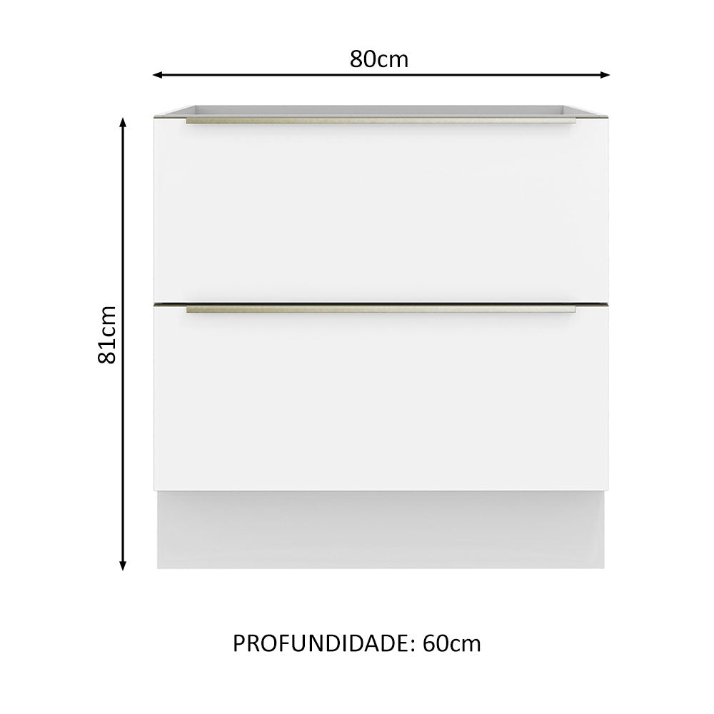 Balcão Madesa Lux 80 cm 2 Gavetas (Sem Tampo) Branco/Branco Veludo