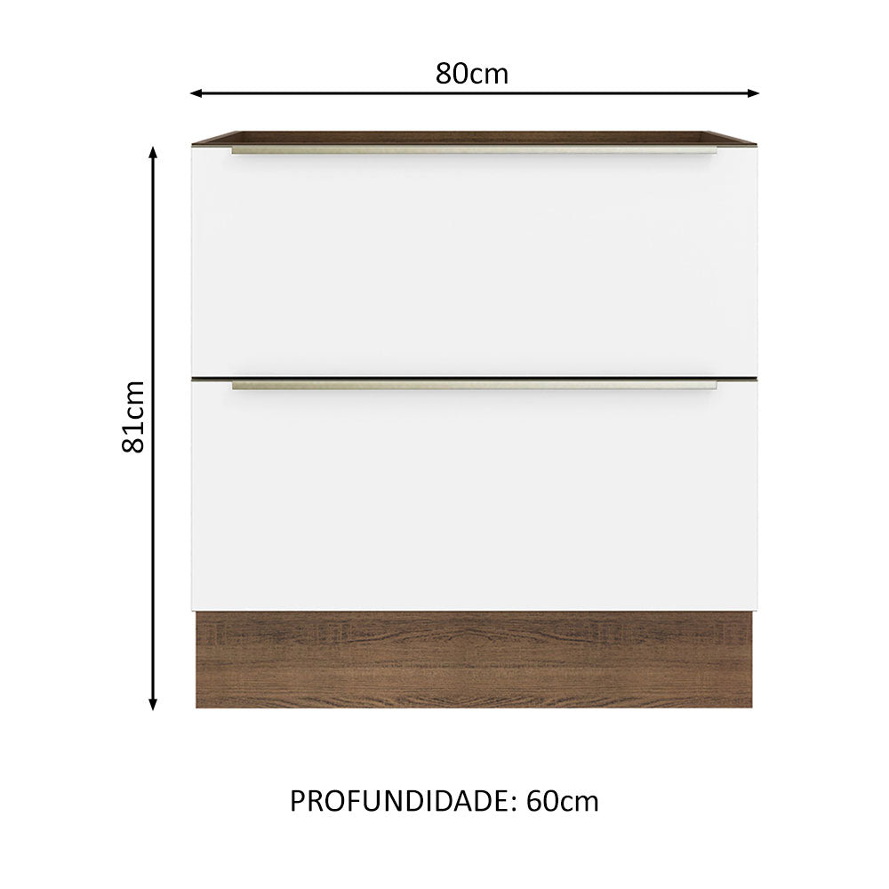 Balcão Madesa Lux 80 cm 2 Gavetas (Sem Tampo) Rustic/Branco Veludo