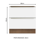 Balcão Madesa Lux 80 cm 2 Gavetas (Sem Tampo) Rustic/Branco Veludo