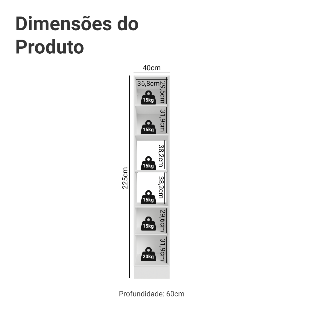 Paneleiro 40 x 60 cm 2 Portas e 2 Nichos Branco/Preto Agata Madesa