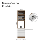 Torre Quente 60 x 60 cm 1 Porta 3 Gavetas Rustic/Branco Vik Madesa