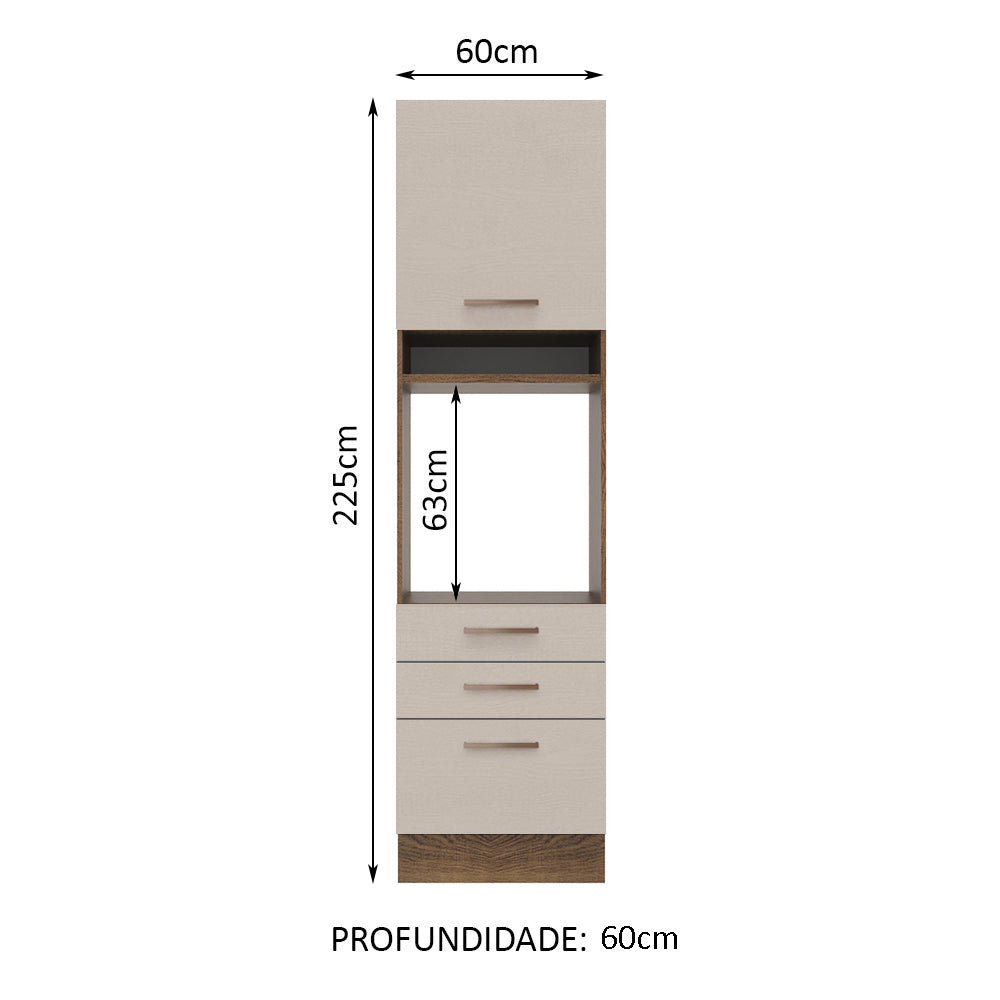 Torre Quente 60 x 60 cm 1 Porta 3 Gavetas Rustic/Crema Agata Madesa