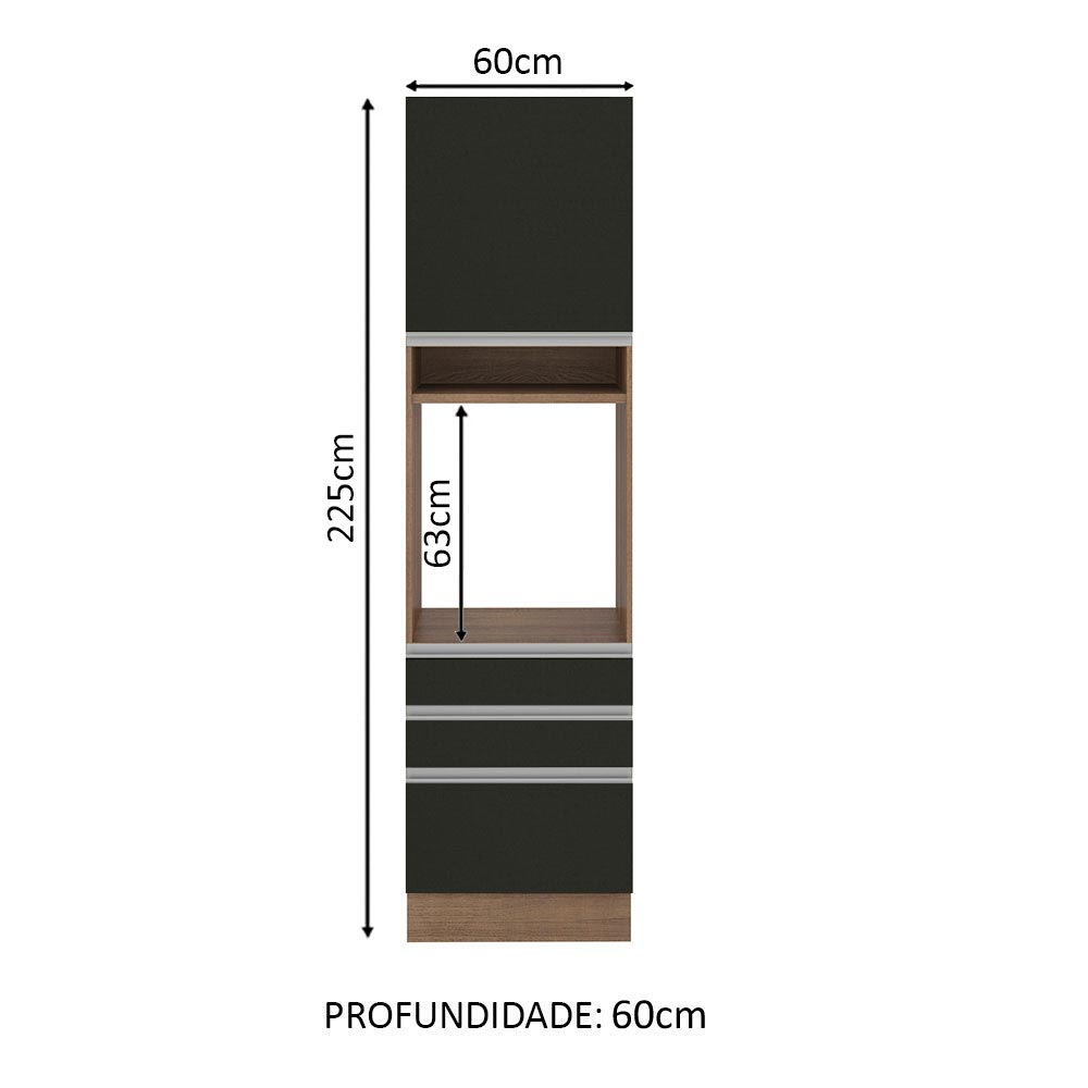 Torre Quente Madesa Glamy 60 x 60 cm 1 Porta 3 Gavetas Rustic/Preto