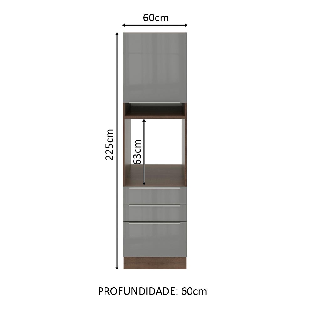 Torre Quente 60 x 60 cm 1 Porta 3 Gavetas Rustic/Cinza Lux Madesa