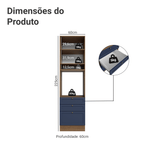 Torre Quente 60 x 60 cm 1 Porta 3 Gavetas Rustic/Azul Vik Madesa