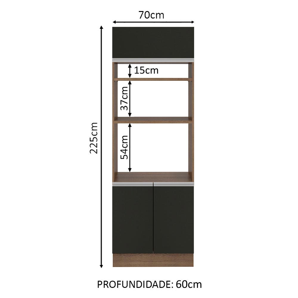 Torre Quente Madesa Glamy 70 x 60 cm 3 Portas Rustic/Preto