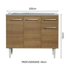Balcão Gabinete com Pia 3 Portas e 1 Gaveta 105cm Rustic Emilly Madesa