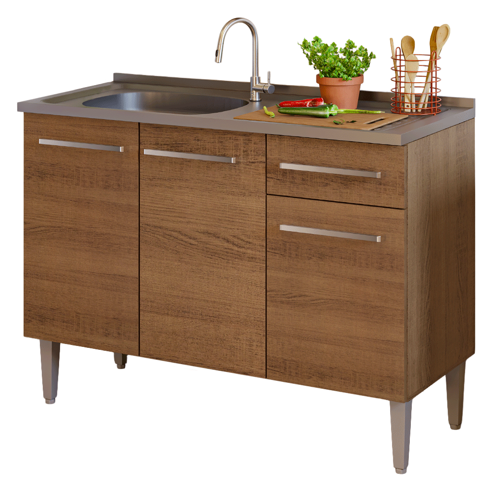 Balcão Gabinete com Pia 3 Portas e 1 Gaveta 105cm Rustic Emilly Madesa