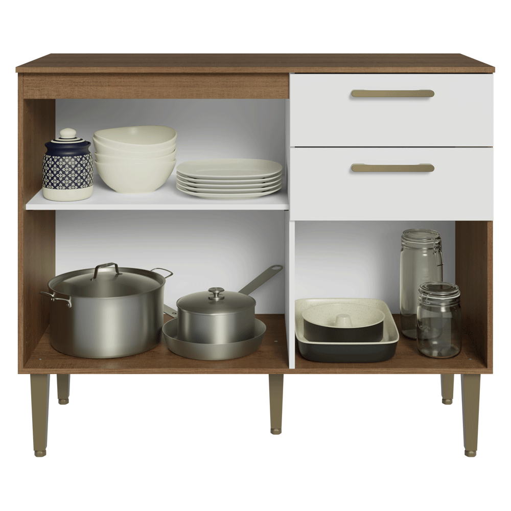 Balcão Gabinete de Pia 105 cm 3 Portas 2 Gavetas Rustic/Branco Lille Madesa