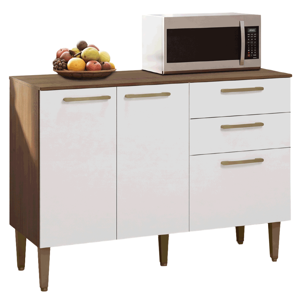 Balcão Gabinete de Pia 105 cm 3 Portas 2 Gavetas Rustic/Branco Lille Madesa