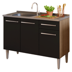 Balcão Gabinete com Pia 3 Portas e 1 Gaveta 105cm Rustic/Preto Emilly Madesa