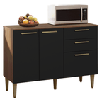 Balcão Gabinete de Pia 105 cm 3 Portas 2 Gavetas Rustic/Preto Lille Madesa