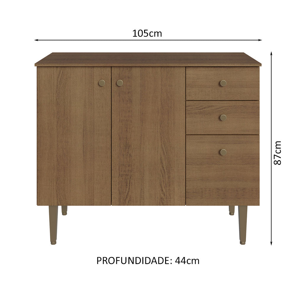 Balcão Gabinete 3 Portas 2 Gavetas Rustic Gourmet Madesa