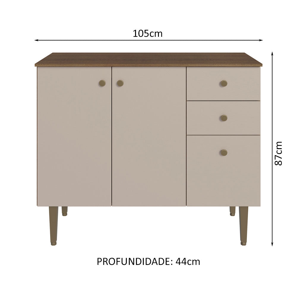 Balcão Gabinete 3 Portas 2 Gavetas Rustic/Crema Gourmet Madesa
