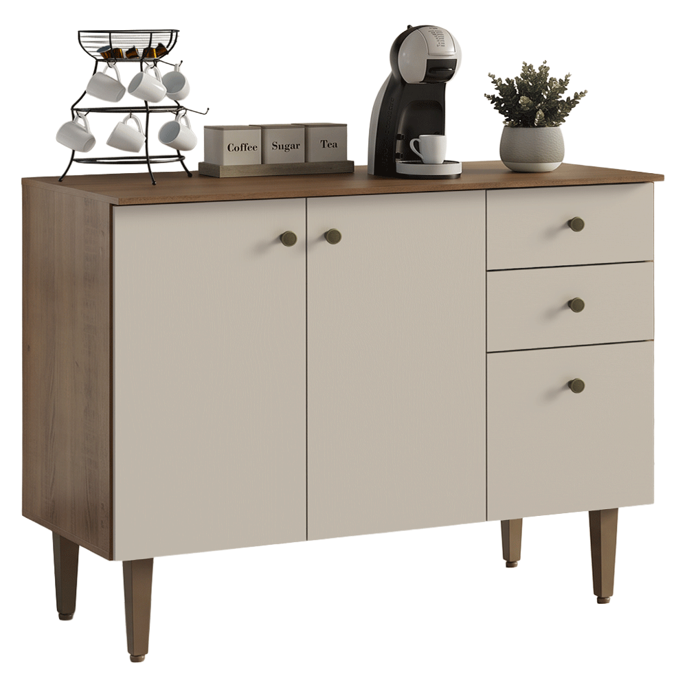 Balcão Gabinete 3 Portas 2 Gavetas Rustic/Crema Gourmet Madesa
