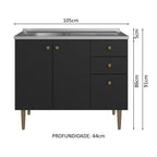Balcão Gabinete com Pia 3 Portas e 2 Gavetas 105cm Rustic/Preto Gourmet Madesa