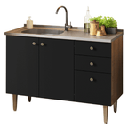 Balcão Gabinete com Pia 3 Portas e 2 Gavetas 105cm Rustic/Preto Gourmet Madesa