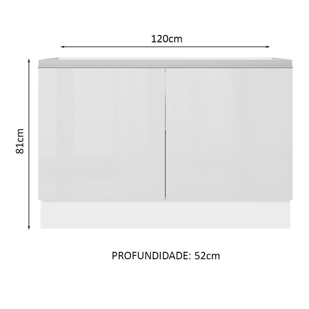 Balcão Gabinete de Pia Madesa Acordes 100% MDF 120 cm 2 Portas Branco Brilho
