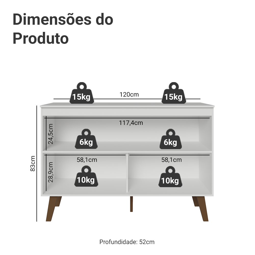 Balcão de Cozinha com 2 Portas 120 cm Branco Pieta Madesa