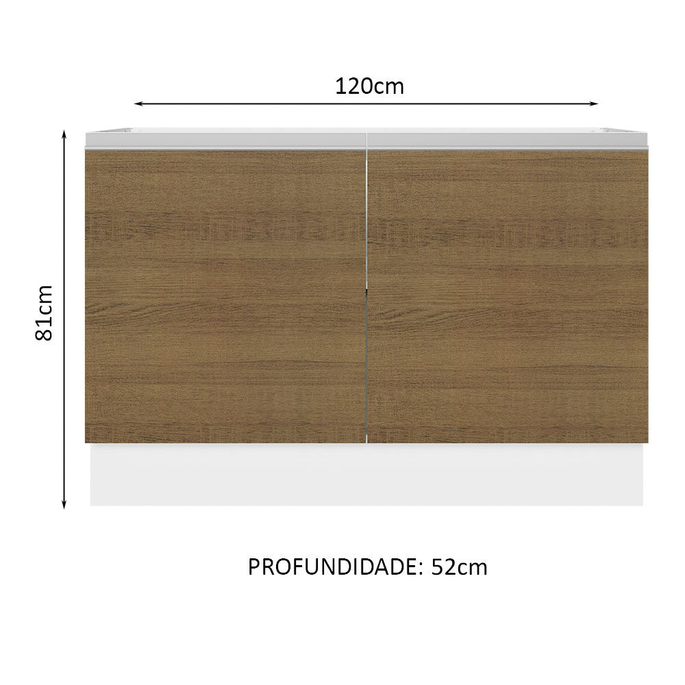 Balcão Gabinete de Pia Madesa Acordes 100% MDF 120 cm 2 Portas Branco/Rustic