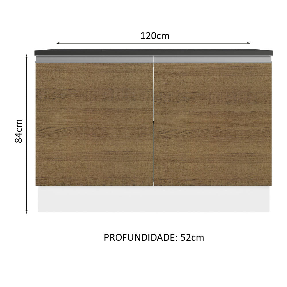Balcão Cozinha 100% MDF 120 cm 2 Portas Branco/Rustic Acordes Madesa