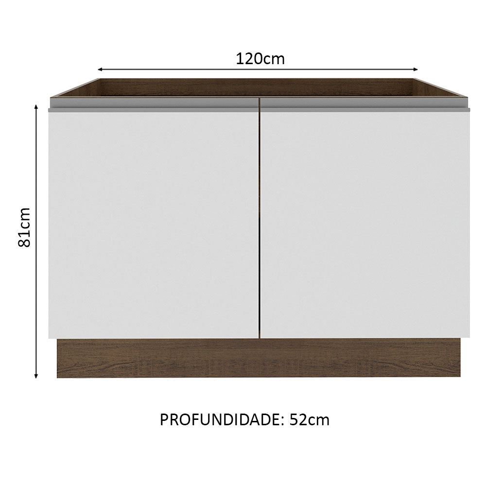Balcão Gabinete de Pia Madesa Glamy 120 cm 2 Portas (Sem Tampo e Pia) Rustic/Branco