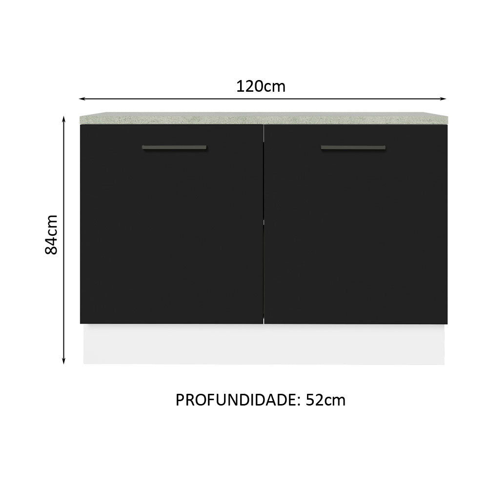 Balcão Cozinha 2 Portas (Com Tampo) Branco/Preto Agata Madesa