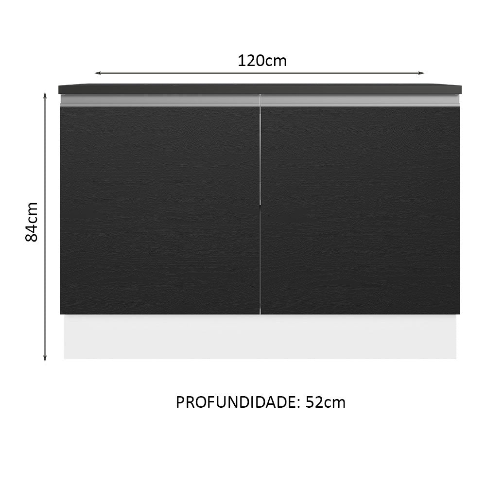 Balcão Cozinha 100% MDF 120 cm 2 Portas Branco/Preto Acordes Madesa