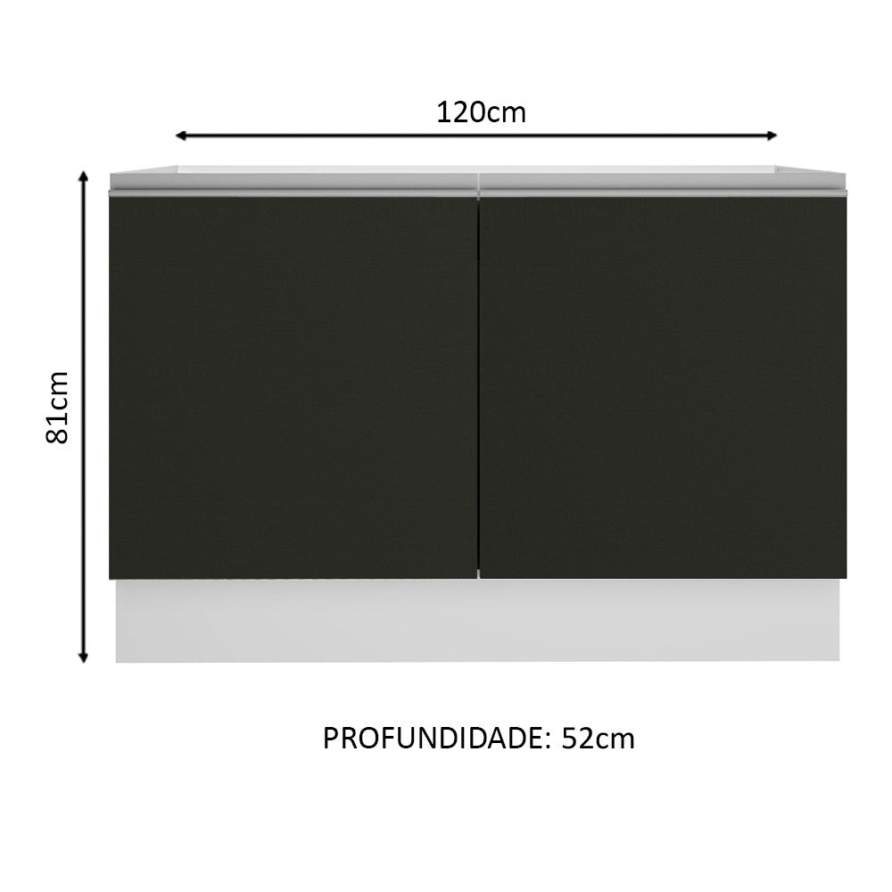 Balcão Gabinete de Pia Madesa Glamy 120 cm 2 Portas (Sem Tampo e Pia) Branco/Preto