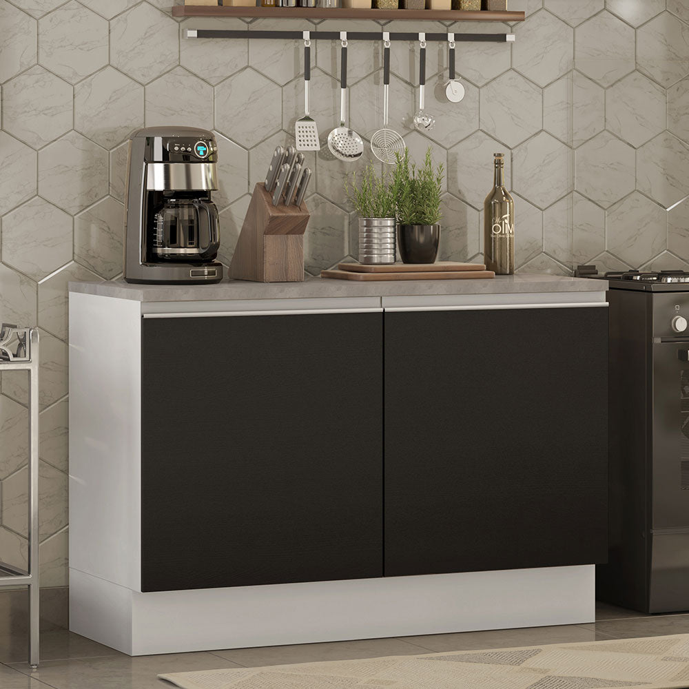 Balcão Madesa Glamy 120 cm 2 Portas (Com Tampo) Branco/Preto