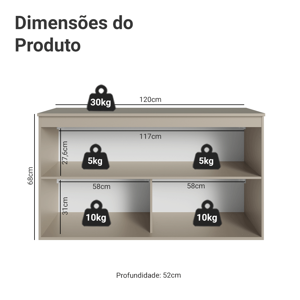 Balcão de Cozinha 120 cm 2 Portas Suspenso Crema Nice Madesa