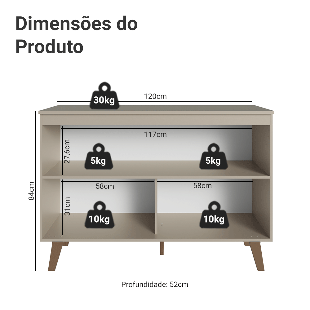 Balcão de Cozinha 120 cm 2 Portas Com Pés Crema Nice Madesa